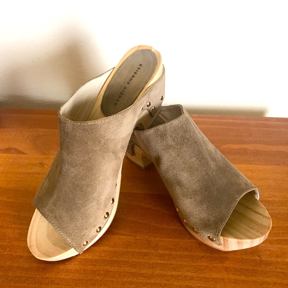 Etienne Aigner Peep Toe Clog Suede Leather Size 6 1/2